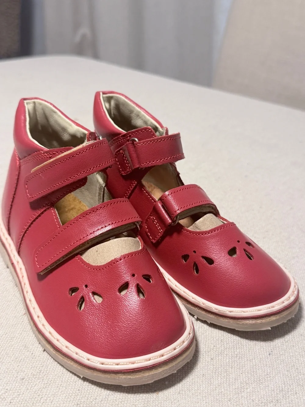 Kids Red Leather Shoes with Hook-and-Loop Straps